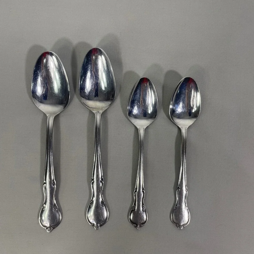 Vtg Montgomery Ward Stainless Spoons Flatware Floral Fiddle 2 Tsp 2 Soup Spoons‎